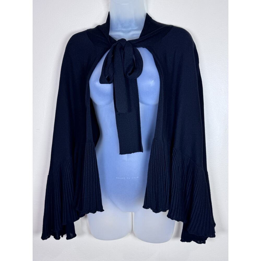 Chelsea & Violet Womens Cape Sweater Tie Front Pleated Black Coquette M